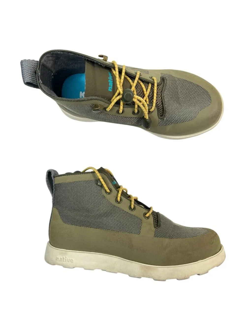 Native Fitzroy Child High Top Sneaker Boot Olive Green water Resist unisex Kids